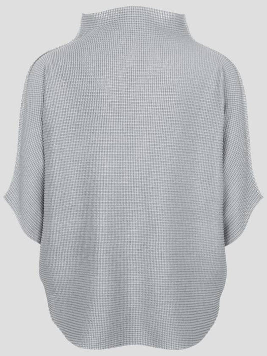 Me Basket Knit Stretch Pleats High Neck Short Sleeve Top Gray Free Size August 24 - ISSEY MIYAKE - BALAAN 2