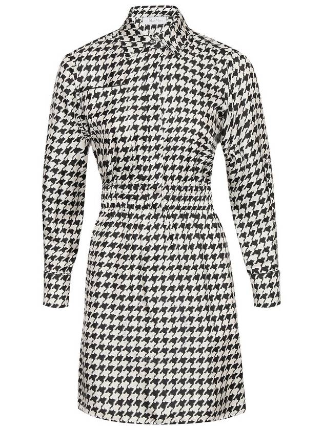 Max Mara Ladies White Black Arca Silk Houndstooth Shirt Dress, Brand Size 34 (US Size 0) - MAX MARA - BALAAN 1