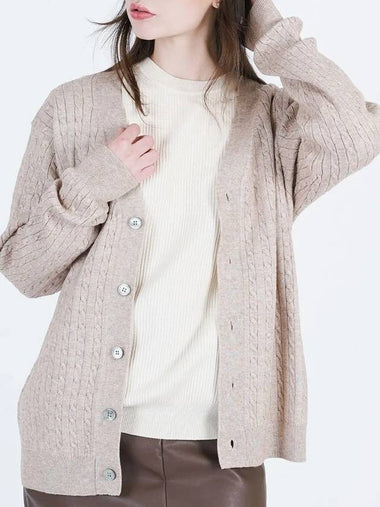 Silket Cable Y Neck Cardigan Beige - CHANCE'S NOI - BALAAN 1