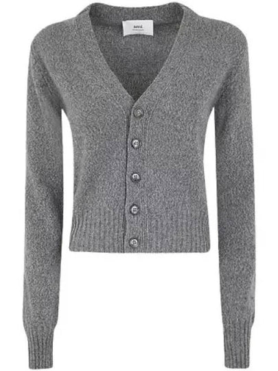 Embroidered Heart Logo Cashmere Cardigan Heather Grey - AMI - BALAAN 2