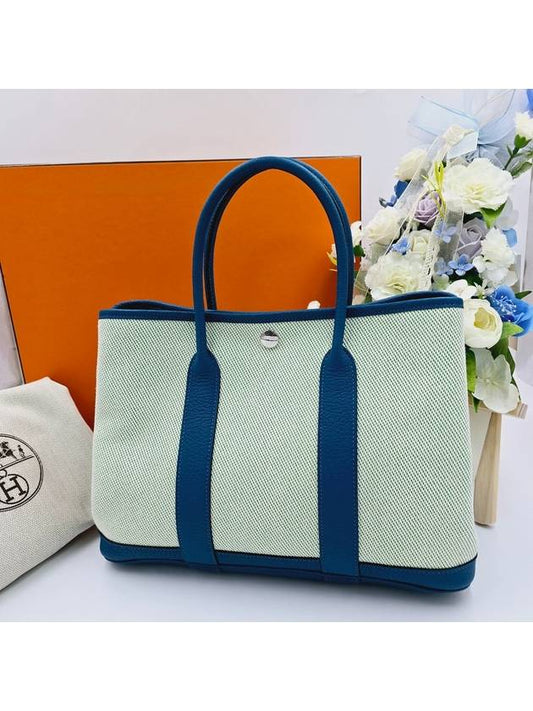 Garden Party 30 Bag Twill Negonda Palladium Hardware Ecru Beombu Blue Izmir - HERMES - BALAAN 2