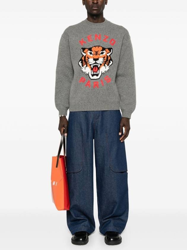 Lucky Tiger Genderless Wool Knit Top Stone Grey - KENZO - BALAAN 3