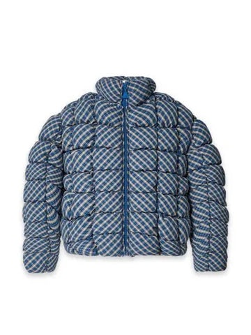 Unisex Plaid Biscut Quilted Puffer Coat Blue - ERL - BALAAN 1