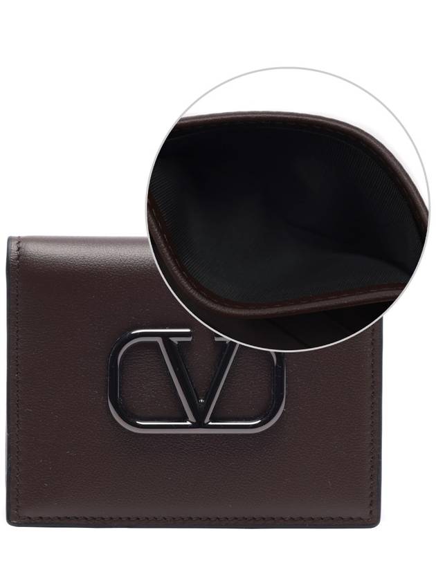 Men's Leather V Logo Signature Card Wallet Brown - VALENTINO - BALAAN 3