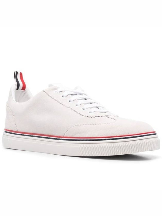 Men's 3 Bar Suede Low Top Sneakers White - THOM BROWNE - BALAAN 2