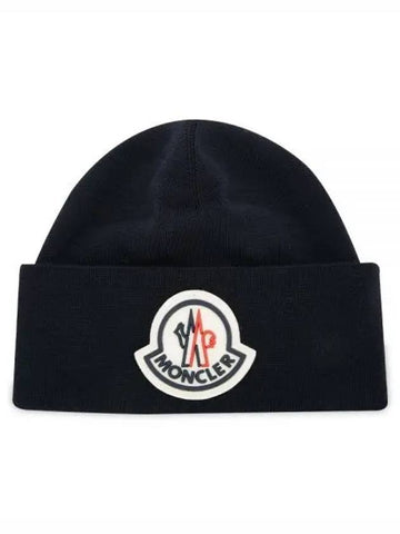 Maxi Logo Patch Wool Navy Beanie 1156481 - MONCLER - BALAAN 1