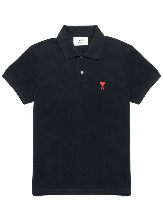 Heart Logo Polo Shirt Black - AMI - BALAAN 3