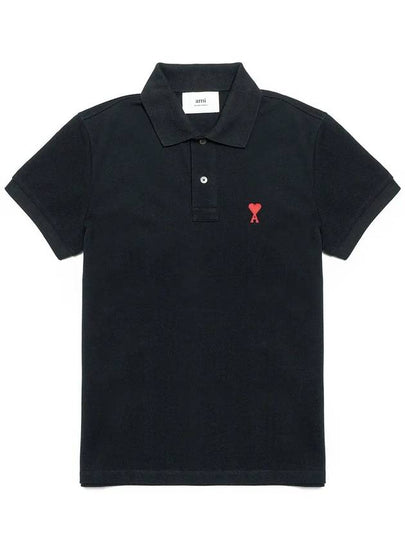 Heart Logo Polo Shirt Black - AMI - BALAAN 2