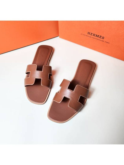 Oran Calfskin Slippers Gold Piqures Ecrues - HERMES - BALAAN 2