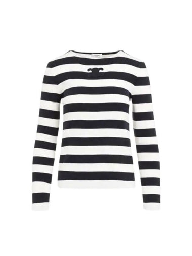 Triomphe Marinière Striped Long Sleeve T-Shirt Navy Cream - CELINE - BALAAN 1