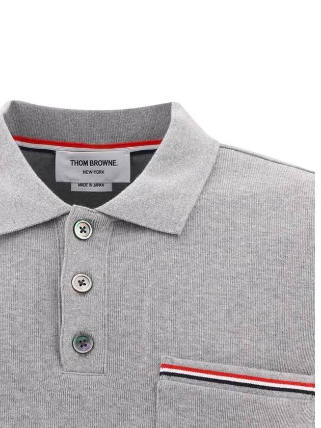 RWB Pocket Interlock Cotton Short Sleeve Polo Shirt Grey - THOM BROWNE - BALAAN 4