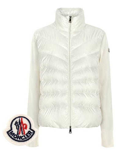 White Tricot Logo Knit Mix Goose Down Zip up 9B00024 M1131 030 00575 - MONCLER - BALAAN 1