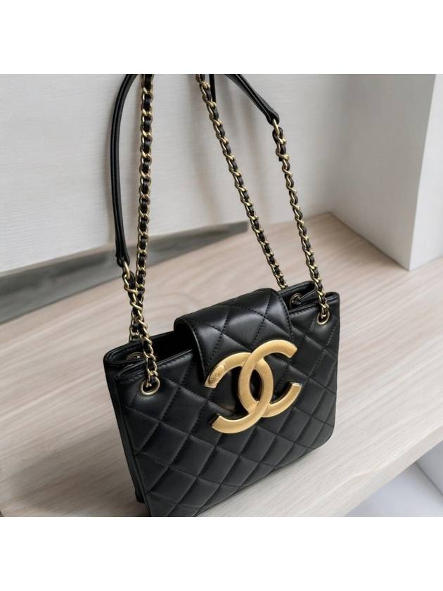 CC Big Logo Small Cross Shoulder Two Way Bag Black AS4596 - CHANEL - BALAAN 9