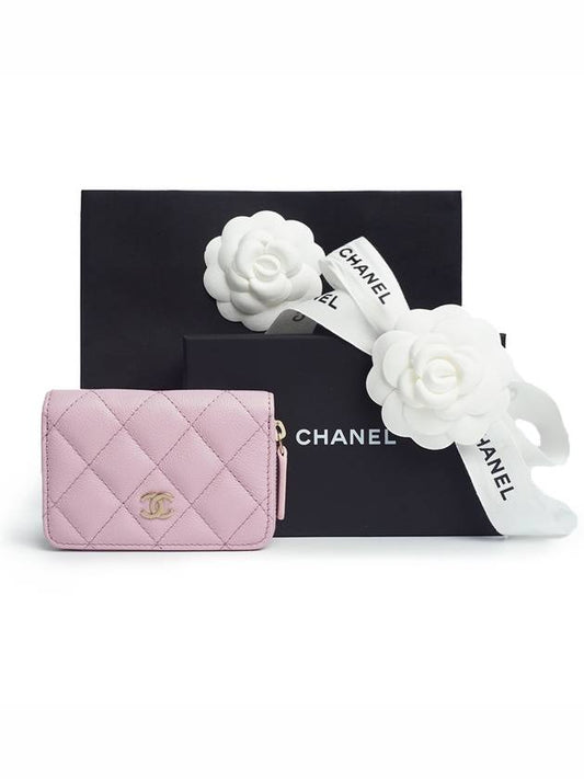 Classic card wallet zipper pink gold caviar full set - CHANEL - BALAAN 1