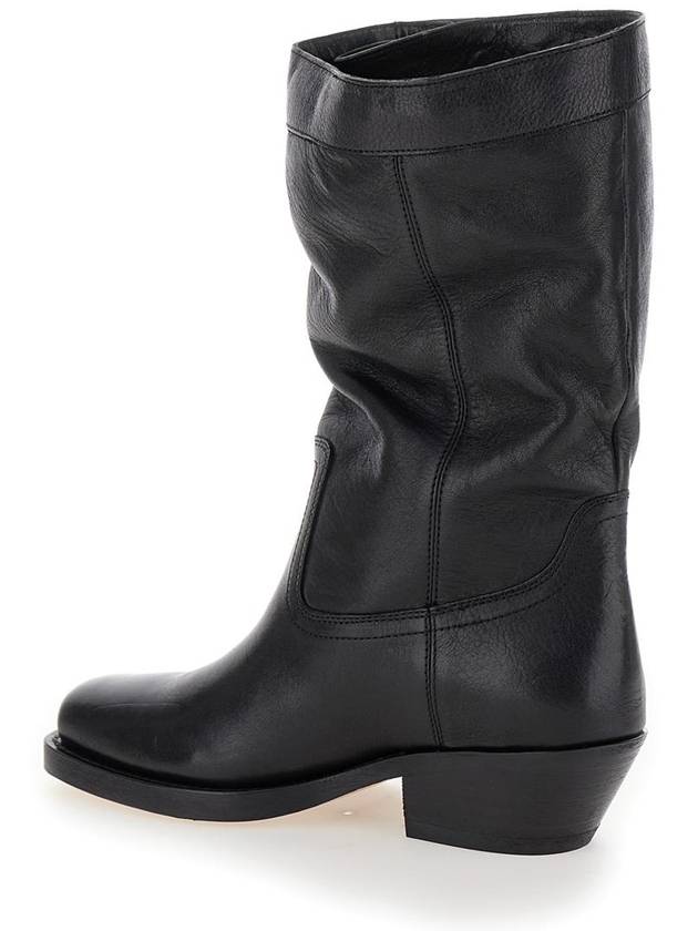 Ademe Biker Leather Mid Boots Black - ISABEL MARANT - BALAAN 4