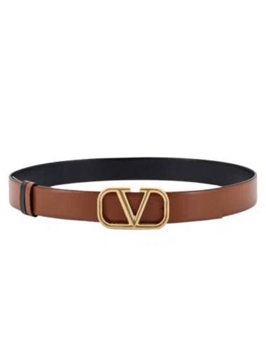 Signature V Logo Leather Belt Brown - VALENTINO - BALAAN 1