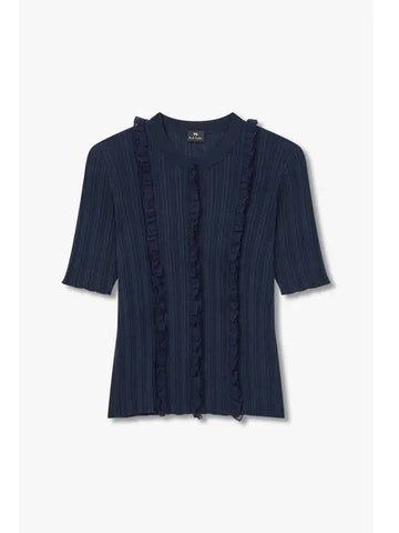 PS Women s Ribbed Cotton Frill Knit Navy - PAUL SMITH - BALAAN 1