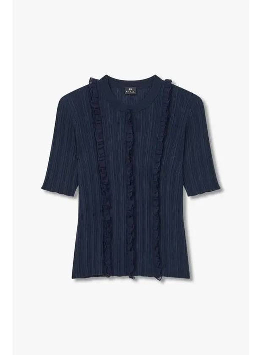 30 9 29 PS Women s Ribbed Cotton Ruffle Knit Navy - PAUL SMITH - BALAAN 1