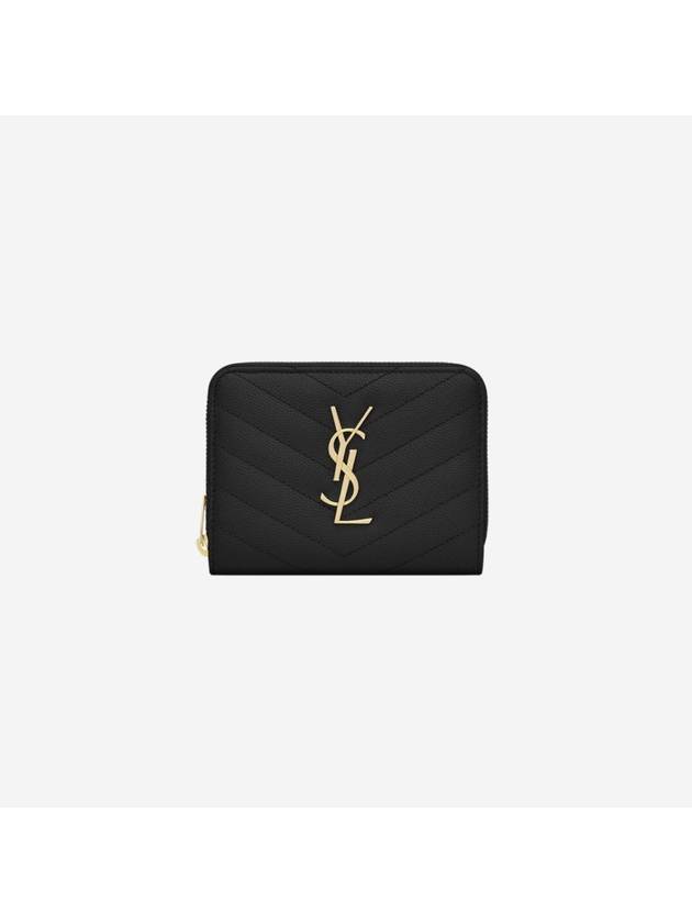 Monogram Zipper Grained Leather Half Wallet Black - SAINT LAURENT - BALAAN 2