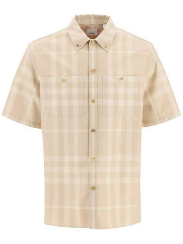 Men's Check Cotton Gabardine Short Sleeve Shirt Soft Phone - BURBERRY - BALAAN 1