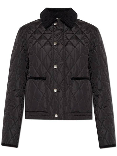 Burberry Quilted Jacket With Corduroy Collar, Women's, Black - BURBERRY - BALAAN 1