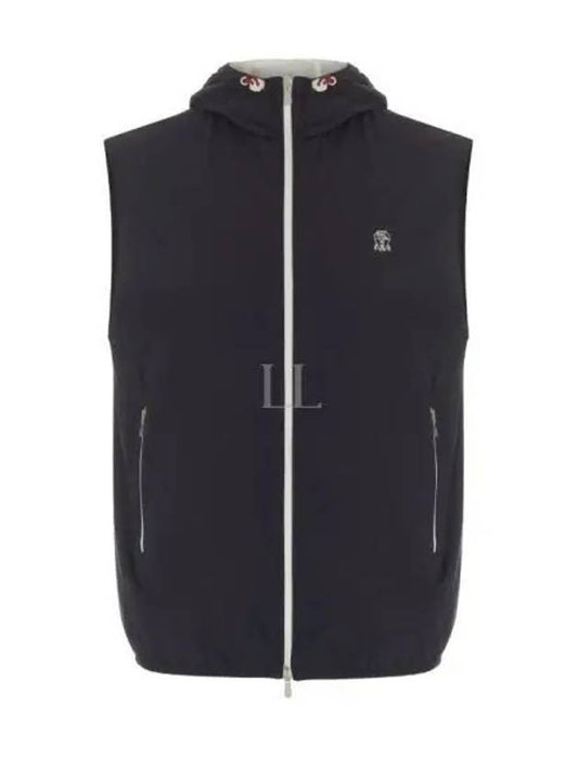 Drawstring Hood Zipped Vest Navy - BRUNELLO CUCINELLI - BALAAN 2