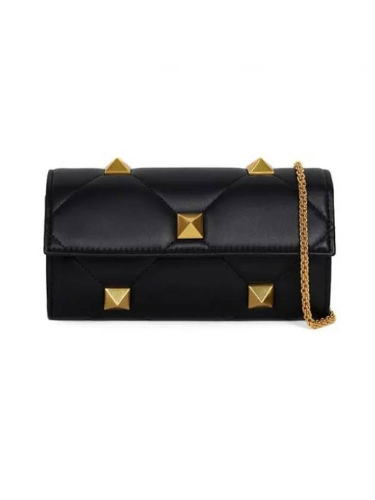 Roman Stud Chain Leather Shoulder Bag Black - VALENTINO - BALAAN 1