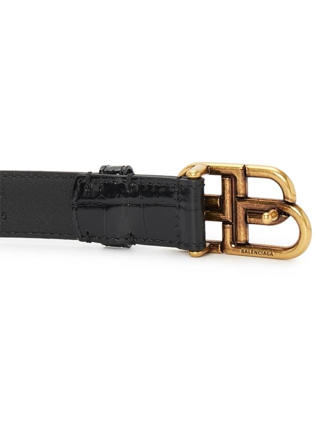 Women's Crocodile Embossed BB Buckle Thin Belt Black - BALENCIAGA - BALAAN 5