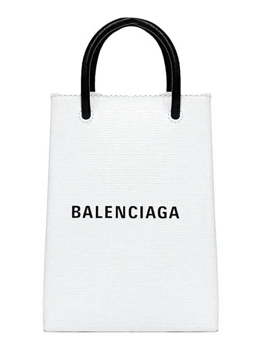 Logo Leather Phone Holder Mini Bag White - BALENCIAGA - BALAAN 2