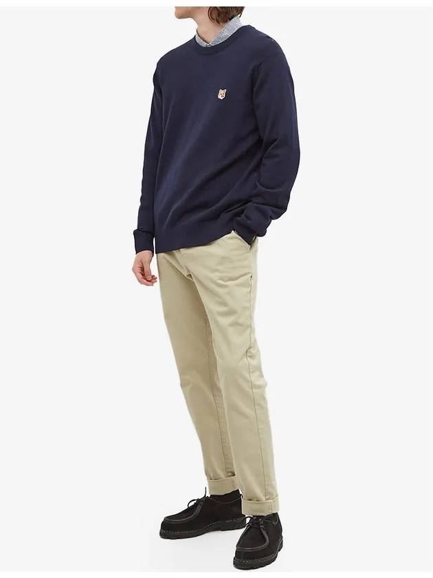 Fox Head Patch Regular Round Neck Pullover Knit Top Navy - MAISON KITSUNE - BALAAN 6