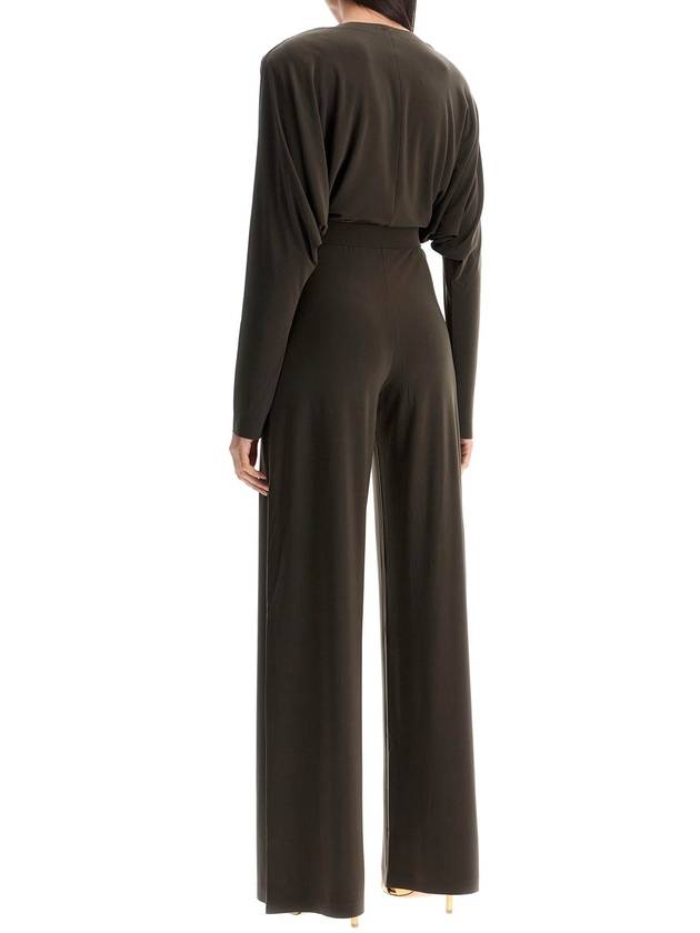 dark green long sleeve v-neck jumpsuit - NORMA KAMALI - BALAAN 3