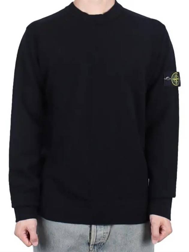 Compass Badge Crewneck Virgin Wool Knit Top Black - STONE ISLAND - BALAAN 2