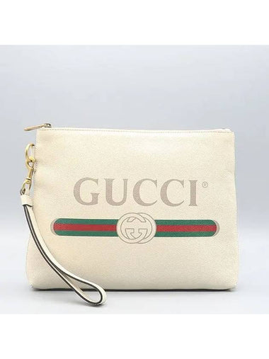 572770 White leather printing strap clutch - GUCCI - BALAAN 1