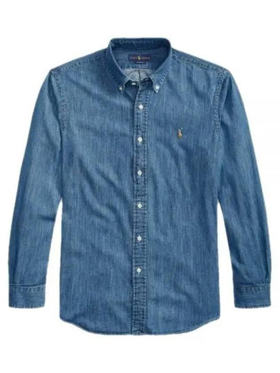 Men's Denim Custom Fit Long Sleeve Shirt Blue - POLO RALPH LAUREN - BALAAN 2