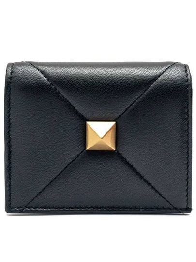 Leather Roman Stud Half Wallet Black - VALENTINO - BALAAN 2