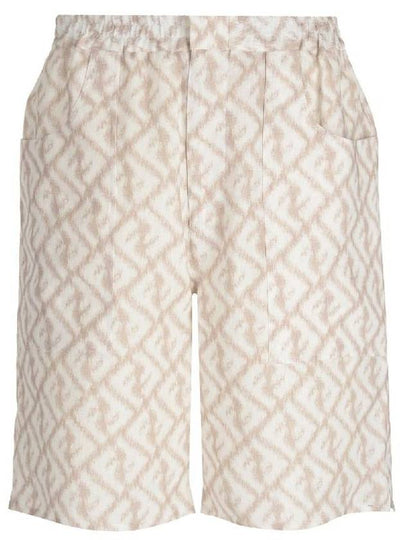 Logo Monogram Linen Bermuda Shorts Beige - FENDI - BALAAN 2