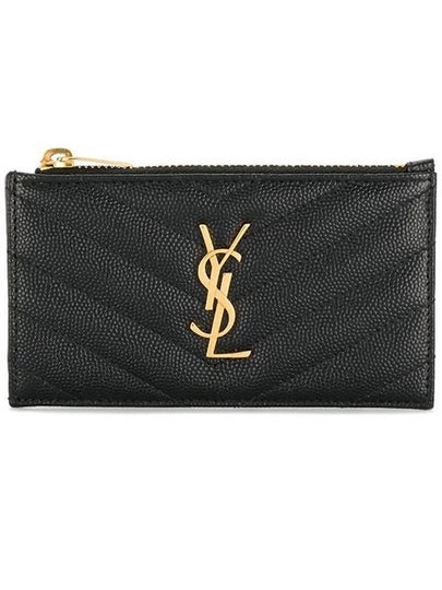 Monogram Fragment Zipper Card Wallet Black - SAINT LAURENT - BALAAN 2