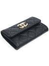 CC logo flap caviar card wallet black - CHANEL - BALAAN 5