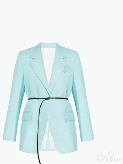 Belted Wool Blazer Jacket Light Blue - BOTTEGA VENETA - BALAAN 2