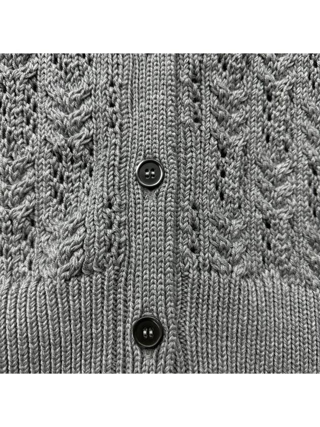 Women's Irish Cable Merino 4 Bar Wool Cardigan Light Gray - THOM BROWNE - BALAAN.