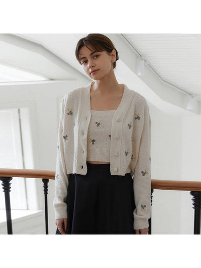 Set Up Floral Embroidery Knit Cardigan Cropped Top - NARU KANG - BALAAN 2