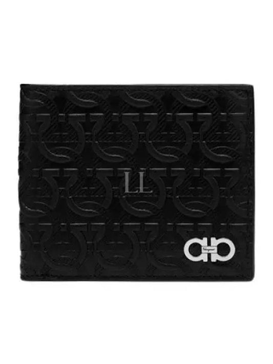 Gancini Embossed Logo Half Wallet Black - SALVATORE FERRAGAMO - BALAAN 2