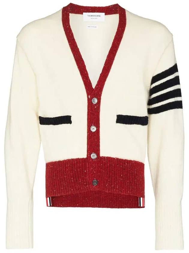 Men's Jersey Stitch Mohair Tweed 4 Lines V-Neck Cardigan White - THOM BROWNE - BALAAN 2