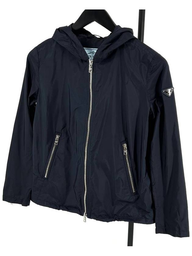 Triangle logo women s windbreaker jacket navy size 38 - PRADA - BALAAN 3