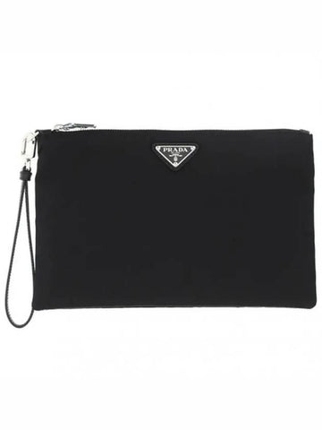 Re-Nylon and Saffiano Leather Clutch Bag Black - PRADA - BALAAN 1