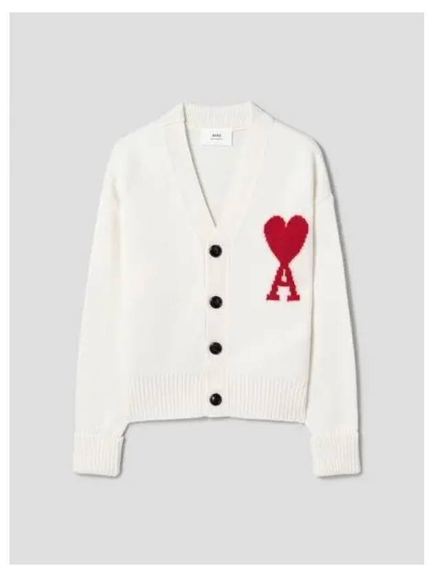 Unisex Intarsia Adc Spring Fall Cardigan Off White Red Domestic Product GM0024081975469 - AMI - BALAAN 1