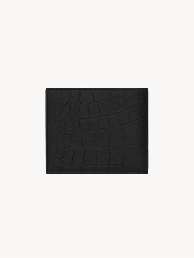 Men's Monogram Crocodile Leather Half Wallet Black - SAINT LAURENT - BALAAN 3