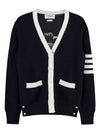 Cotton Jersey Flower 4 Bar V Neck Cardigan Navy - THOM BROWNE - BALAAN 2