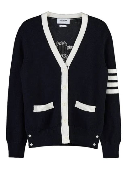 Cotton Jersey Flower 4 Bar V Neck Cardigan Navy - THOM BROWNE - BALAAN 2