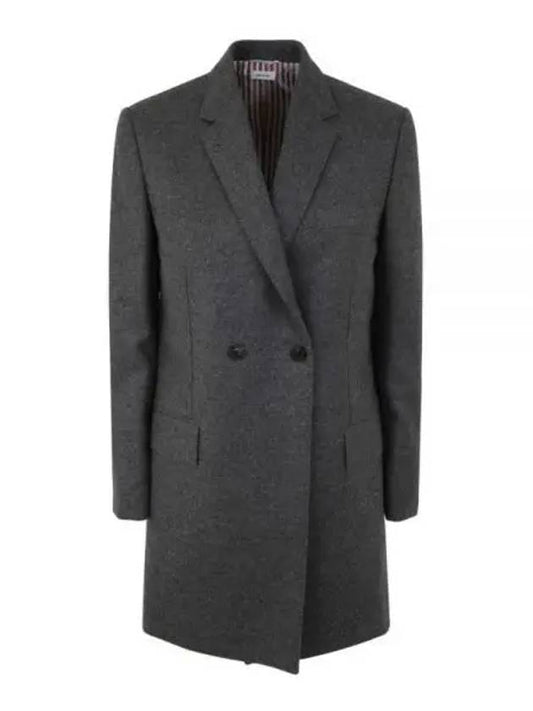 Women's Flannel Sports Wool Double Coat Medium Gray - THOM BROWNE - BALAAN 2